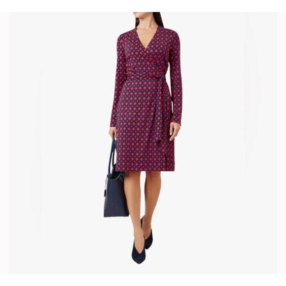 Hobbs London April Jersey Wrap Dress size size 4 red navy blue - Picture 1 of 10